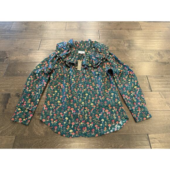 J.Crew Collection Silk-Twill Ruffle-Collar Top in Mushroom Floral Size XS NWT - Picture 2 of 9